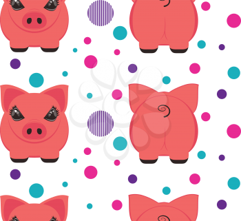 Decorative pattern design with cute pig, abstract background.