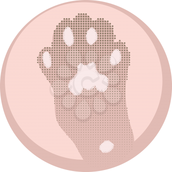 Cute pink paw of the cat illustration with halftone.