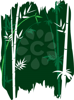 Abstract bamboo branches with leaves grunge illustration.