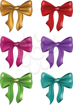 Colorful soft silk bows on white background. Created with gradient mesh.
