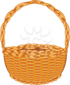 Illustration of brown wicker basket on white background.