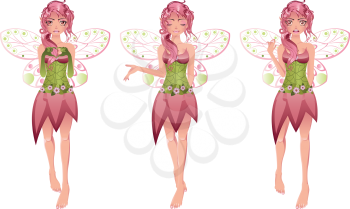 Cute cartoon fairy with pink hair in floral dress illustration.