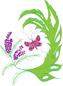 Abstract colorful flourish with butterfly, decorative ornament.