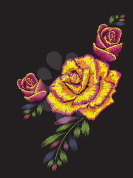 Decorative embroidery design with roses floral ornament.