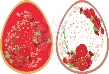 Romantic decorative flower ornament with roses on Easter eggs.