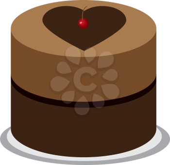 Illustration of a chocolate cake with heart and cherry on top of it.