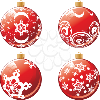 Fancy red christmas ball decorated with snowflakes.