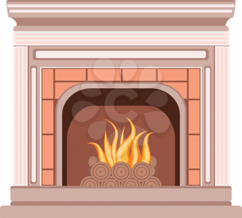 Element of the interior living room classic fireplace with pilasters and a furnace.