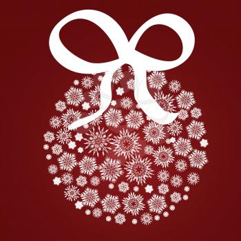 Illustration of red Christmas background with ball of snowflake.