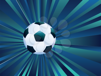 Retro rays and soccer ball, sport background.