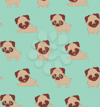 Cartoon kawaii pug in different expressions and poses illustration.
