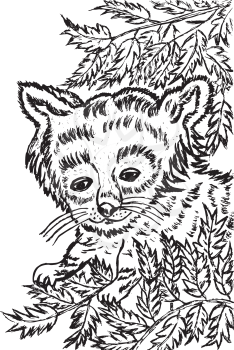 Grunge sketch of a cute red panda, hand drawn illustration.
