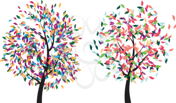 Stylized colorful tree with abstract leaves illustration.