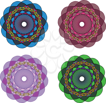 Set of colorful and funky circular ornamental elements.