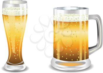 Two glasses of light beer, illustration on a white background.