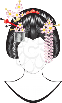 Cartoon oriental girl with black hair, asian hairstyle.