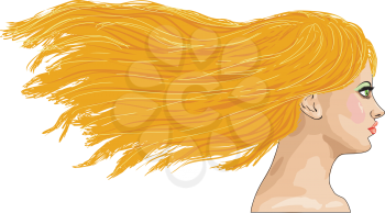 Illustration of side-view portrait of girl with long blond hair.