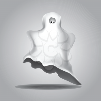 Cute funny Halloween ghost covered with a white coverlet.