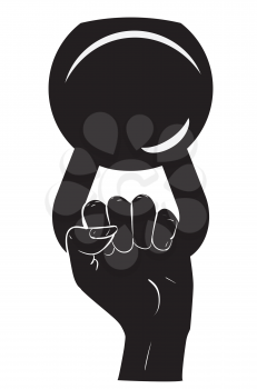 Human hand holding kettlebell, sports themed illustration.
