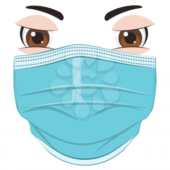 Abstract cartoon eyes with disposable face mask illustration design.