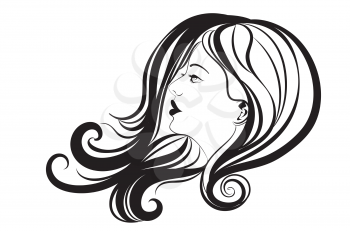 Woman face in profile with long hair style illustration.