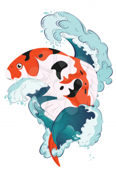 Decorative orange japanese fish koi carp illustration.
