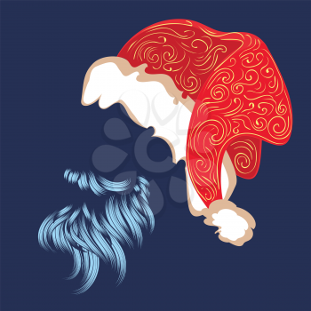 Decorative red santa hat and colorful beard design.