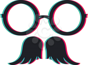 Party eyeglasses with moustache, retro anaglyph effect design.