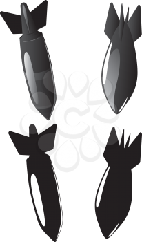 Set of cartoon air bomb silhouettes, abstract bomb design.