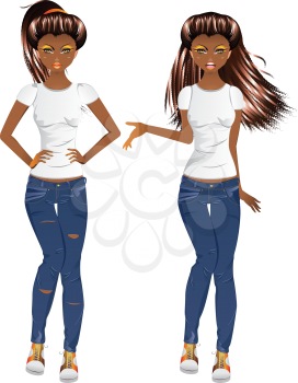 Fashion african american girl wears stylish casual outfit.