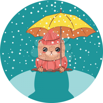 Cartoon kawaii animal, groundhog day greeting illustration.