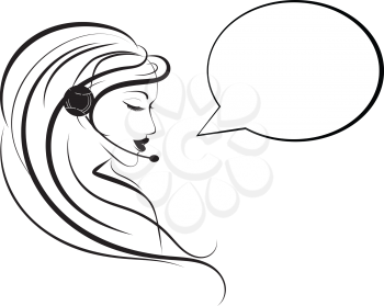Simple portrait of a call center girl, illustration in line art style.