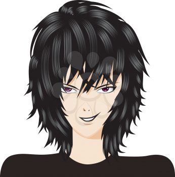 Cartoon trendy punk emo boy with black hair.