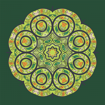 Decorative colorful round floral ornament, mandala design illustration.