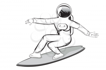 Abstract spaceman on surfing board design illustration.