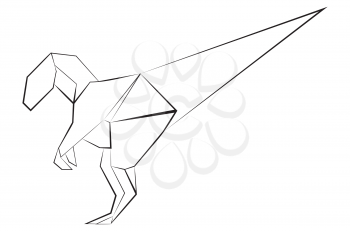 Abstract origami velociraptor, white paper folding dinosaur design.