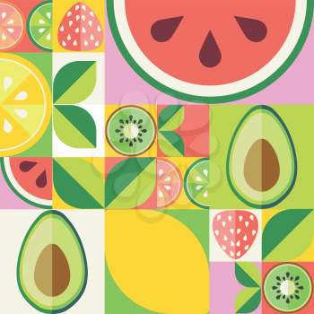 Abstract vintage pattern with flat style fruits and leaves.