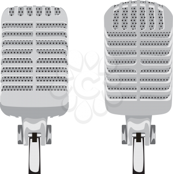 Retro style metal microphone illustration on white background.