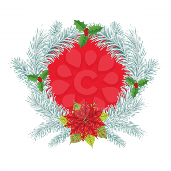 Holiday Christmas wreath decorated with poinsettia design.