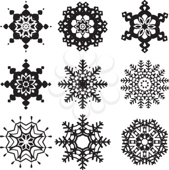 Collection of decorative snowflakes on white background.