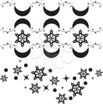 Abstract ornament with decorative snowflakes and sparkles.