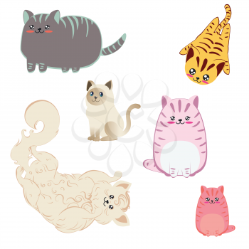 Cute cartoon cats set, abstract kawaii kitty design illustration.