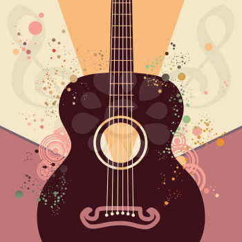 Decorative vintage style music poster with guitar silhouette.