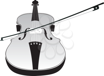 Classic music violin with fiddle stick silhouette on white background.