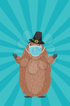 Cute cartoon groundhog wears a disposable mask design.