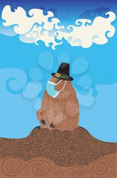 Cute cartoon groundhog wears a disposable mask design.