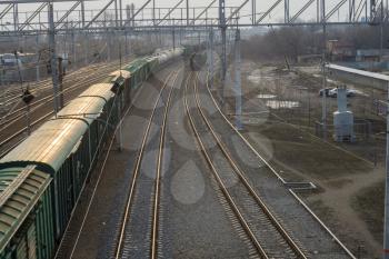 Top view to railway track at the train station in the morning.