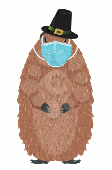 Cute cartoon groundhog wears a disposable mask design.