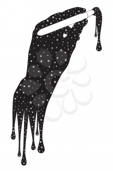Human hand with paintbrush painting starry space design.