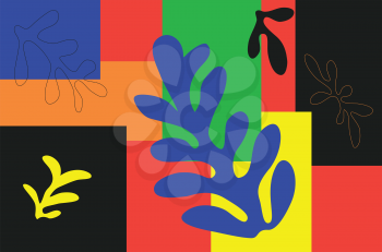 Abstract Matisse inspired organic shapes, leaves, floral background.